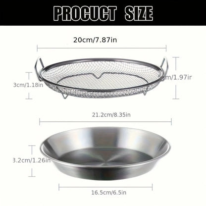 Heavy-Duty Stainless Steel Frying Rack with Tray – Foldable Metal Mesh Oil Draining Basket, Dishwasher-Safe Kitchen Cooking Tool