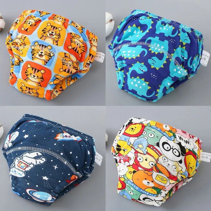 Culottes d'apprentissage de la propreté imperméables réutilisables (lot de 4) – Sous-vêtements d'entraînement en coton doux pour bébés garçons et filles avec protection anti-fuites