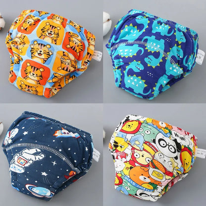 Culottes d'apprentissage de la propreté imperméables réutilisables (lot de 4) – Sous-vêtements d'entraînement en coton doux pour bébés garçons et filles avec protection anti-fuites
