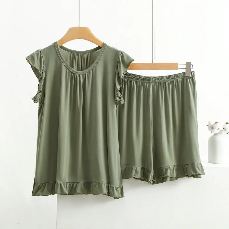 Women's Modal Lace Pajama Set – Peter Pan Collar Sleeveless Top & Shorts Two-Piece Summer Sleepwear