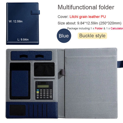 A4 PU Leather Padfolio Folder – Multifunction Document Holder & Business Portfolio Organizer for Men & Women