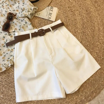 Women’s Wide Leg Shorts Summer Thin Cotton A-Line Zipper Office Lady Casual Loose Shorts