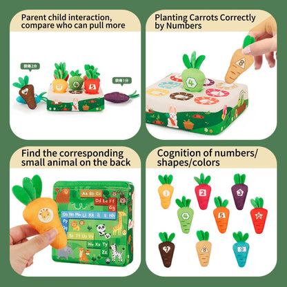 Montessori Wooden Carrot Harvest Toy Color, Number, Shape & Animal Matching Educational Toy