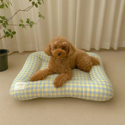 Tapis de Lit Chauffant Respirant pour Chien – Coussin de Couchage Doux Macaron à Carreaux pour Animaux avec Base Antidérapante pour Chats et Chiens