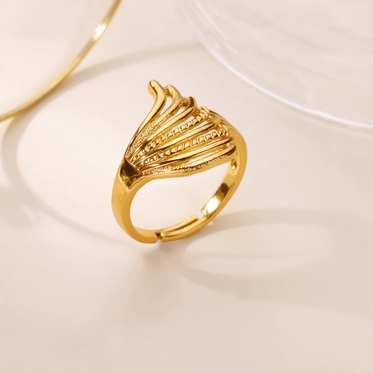Gold Stainless Steel Starfish & Shell Ring – Adjustable Waterproof Beach-Inspired Ring for Women