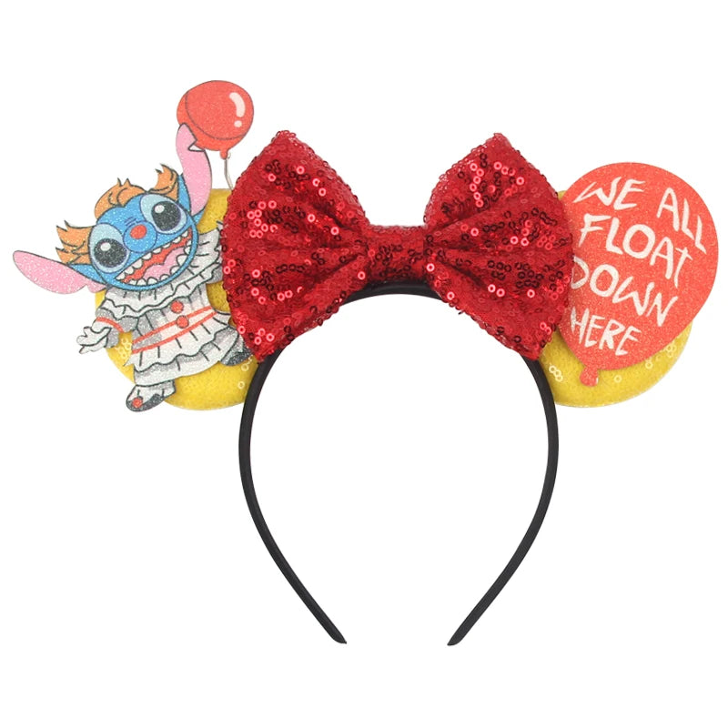 Diadema de orejas de Mickey Mouse de Lilo & Stitch – Lazo de lentejuelas de 5" Accesorio para el cabello de dibujos animados para mujeres y niñas | Diadema para fiestas y festivales