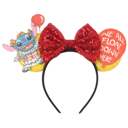 Diadema de orejas de Mickey Mouse de Lilo & Stitch – Lazo de lentejuelas de 5" Accesorio para el cabello de dibujos animados para mujeres y niñas | Diadema para fiestas y festivales
