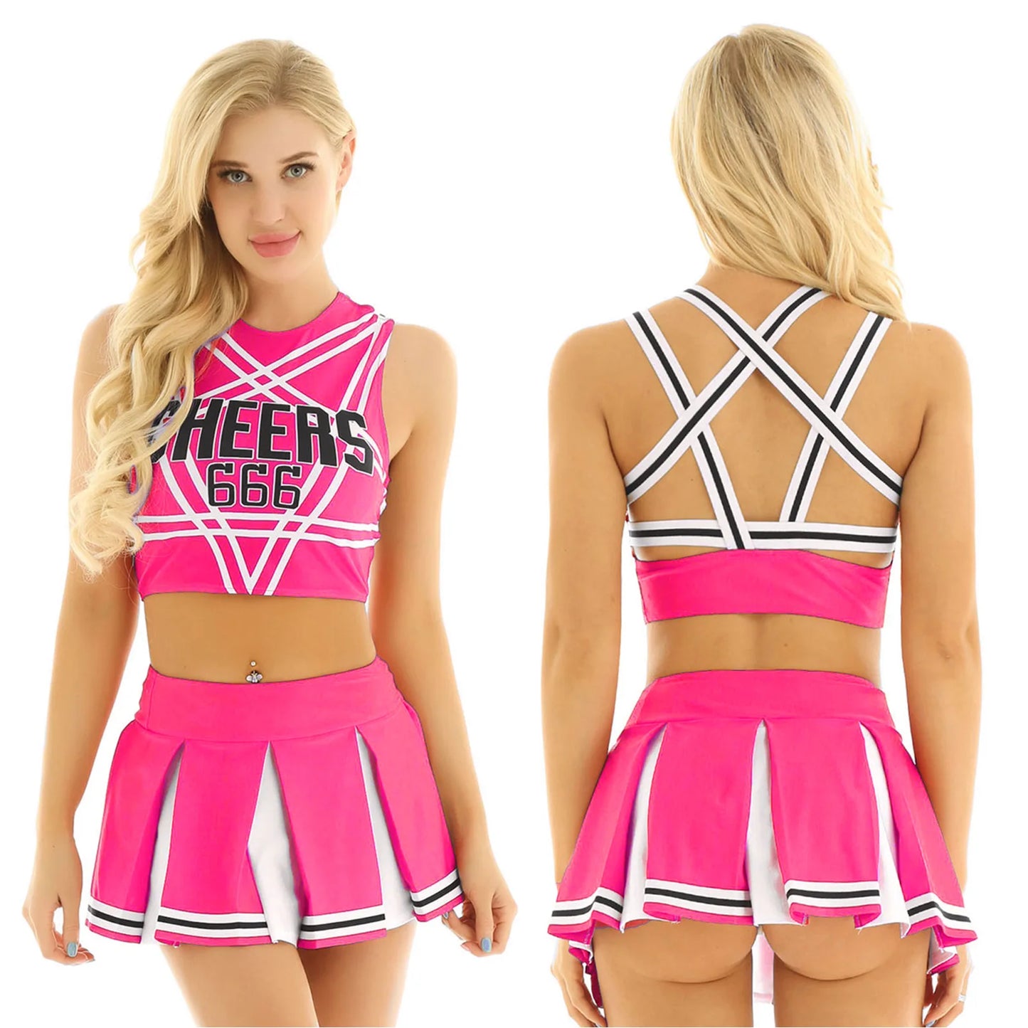 Women’s Cheerleader Cosplay Costume – Uniform Set (Crop Top + Mini Pleated Skirt, Carnival Outfit)