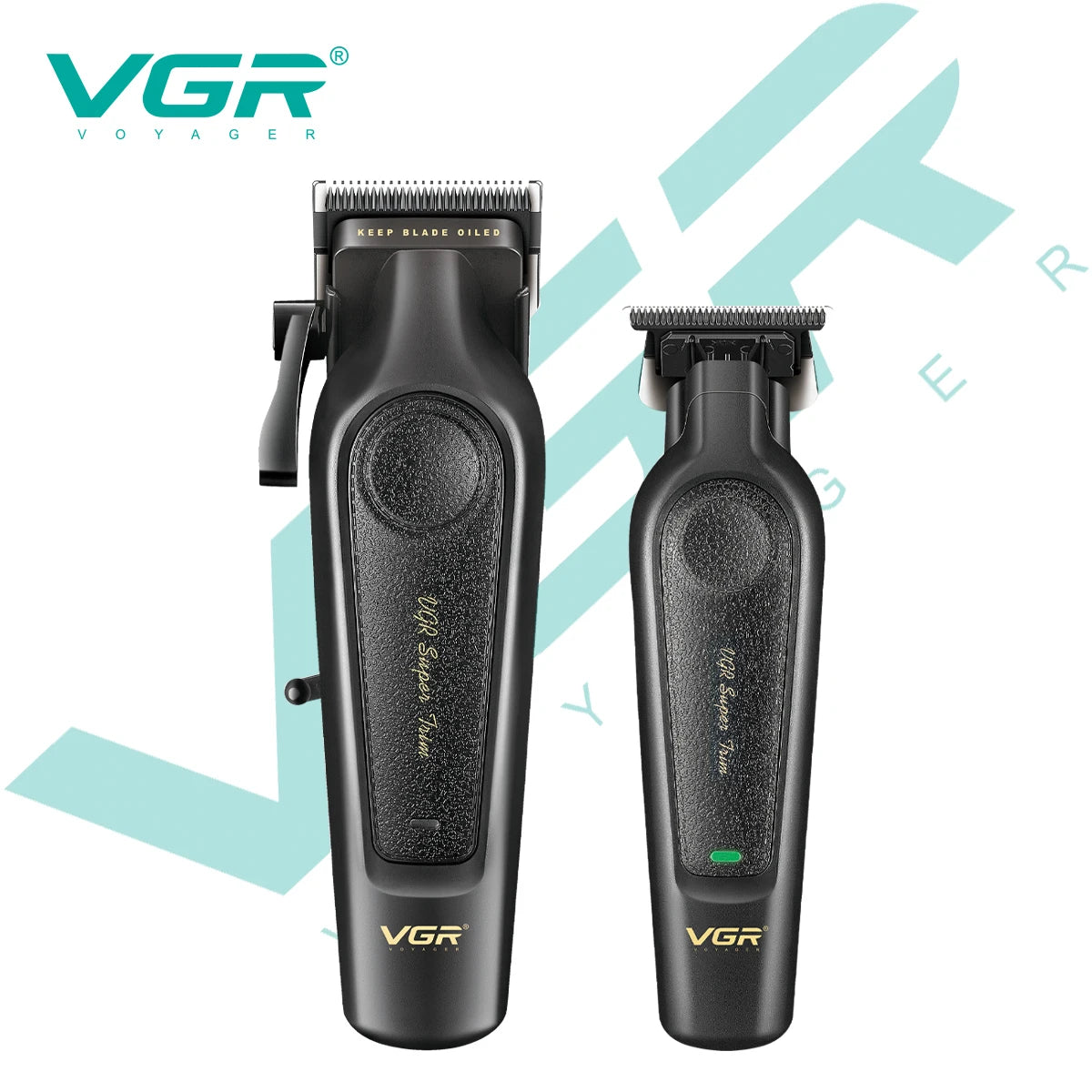 VGR V-197 & V-995 2-Piece Hair Clipper Set – Metal & Leather Body Electric Hair Trimmers with LED Digital Display, Grooming & Carving Tools