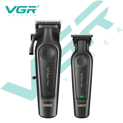 VGR V-197 & V-995 2-Piece Hair Clipper Set – Metal & Leather Body Electric Hair Trimmers with LED Digital Display, Grooming & Carving Tools