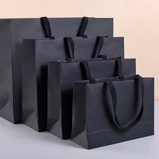 Bolsa de regalo de papel kraft negro premium - Embalaje reutilizable para compras y regalos para bodas, Navidad, fiestas, galletas, dulces, ropa y ocasiones especiales