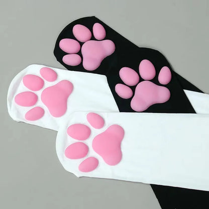 Calcetines altos de punto hasta el muslo con patas de gato para mujer, encantadores y cómodos, por encima de la rodilla para cosplay, festivales, uso diario