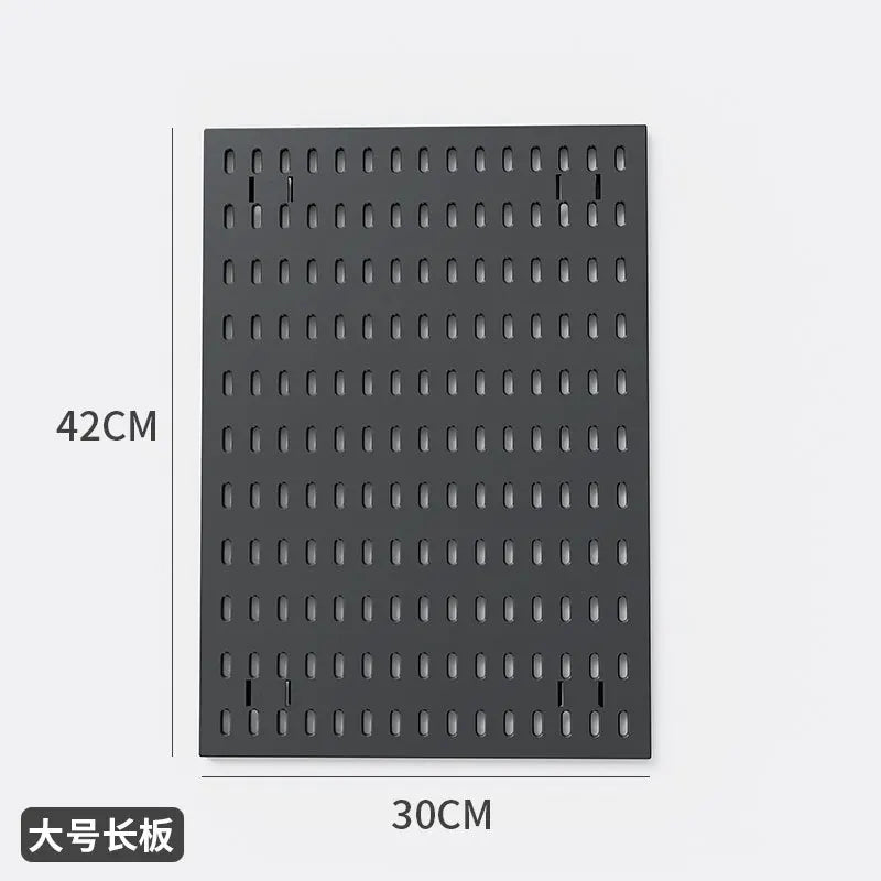 Organizador de pared de tablero perforado sin taladros – Panel de almacenamiento modular con estantes y accesorios para cocina, baño y sala de juegos