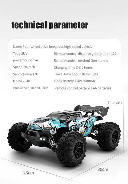 ZWN 1:16 4WD RC Monster Truck 50KM/H y 70KM/H Coche de Derrape de Alta Velocidad con Luces LED y Control Remoto 2.4GHz