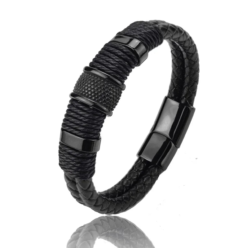 Luxury Vintage Leather Bracelet for Men – Multi-Layer Brown Leather & Stainless Steel Bead Wrist Bangle | Fashion Jewelry Gift