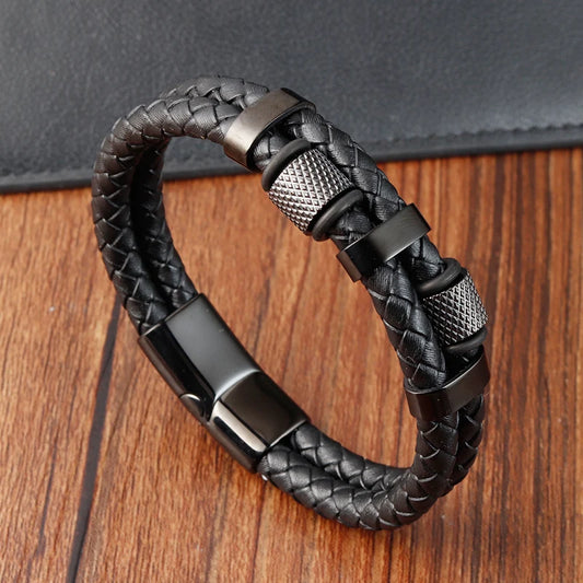 Pulsera de cuero trenzado – Pulsera de cuero genuino con broche magnético de acero inoxidable para hombres y mujeres | Regalo de joyería de moda