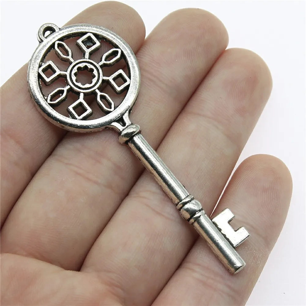 2 pendentifs clé de grande taille – Breloques de style tibétain pour la création de bijoux, fournitures artisanales pour colliers, bracelets et accessoires