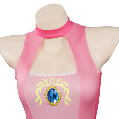 Princess Peach Cosplay Costume – Pink Fantasy Dress Set with Crown (Adult Women Halloween/Carnival Party Outfit, Includes Swimsuit Style Disguise)