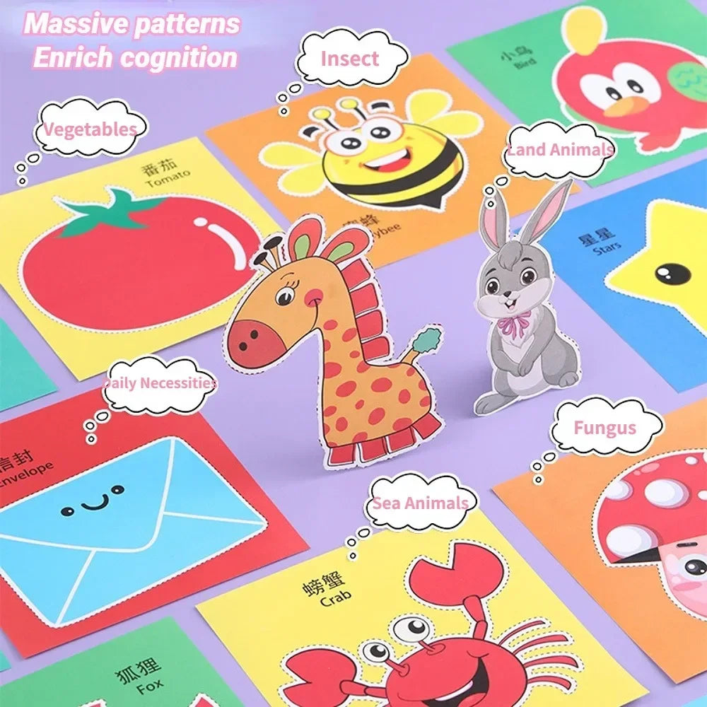48-Piece Handmade Paper Cut Craft Book – DIY Cartoon Scrapbooking & Paper Art Kit for Kids