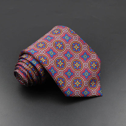 Men's 7.5cm Soft Silk Necktie – Floral & Dot Pattern Tie for Weddings, Business, Parties & Formal Wear