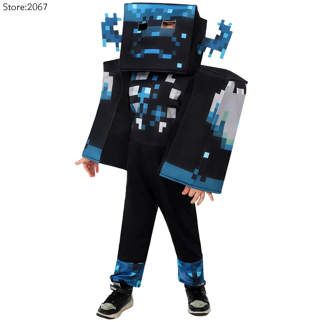 My World MC Game Cosplay Costume – Kids Sound Guard Headgear Jumpsuit Outfit for Boys & Girls Halloween Carnival Performance Dress-Up