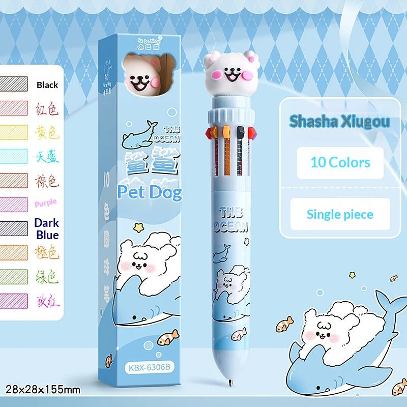 10/12-Color Kawaii Capybara Ballpoint Pen – Cute Cartoon Multicolor Writing Pen for Notes, Drawing, School Supplies & Student Gifts