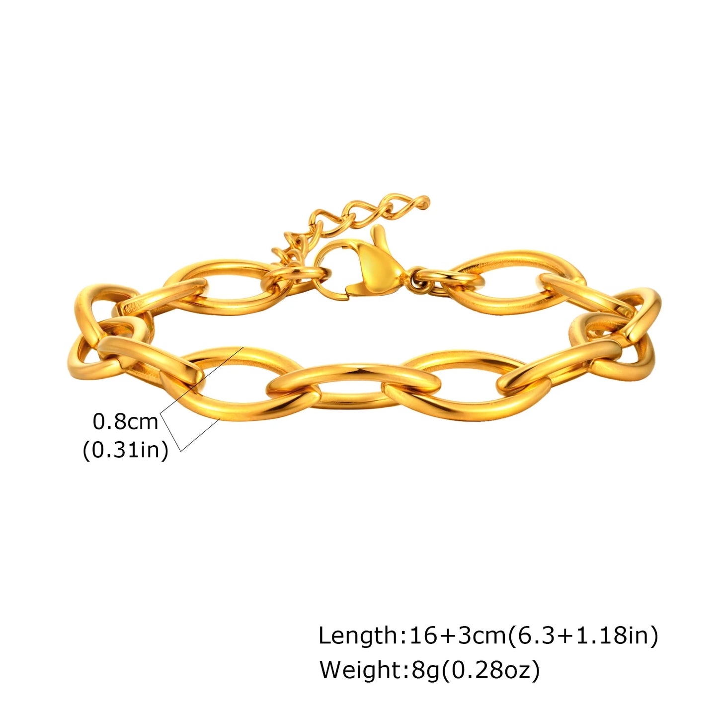 Pulsera de cadena de eslabones gruesos de acero inoxidable – Bañado en oro, pulsera de capas para mujer | Joyería de moda impermeable y de tendencia