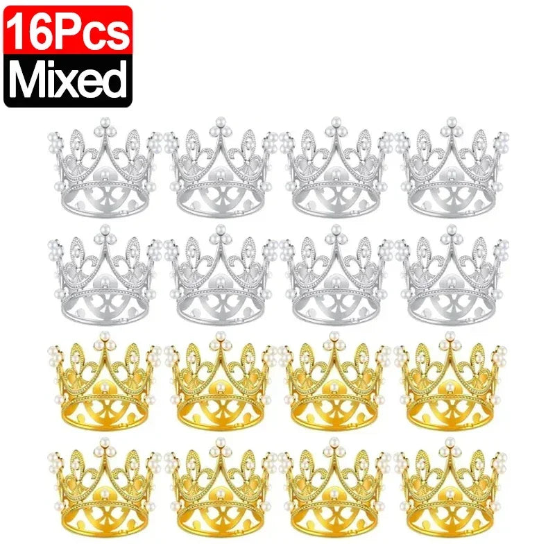 Mini Couronne de Gâteau – Décoration de Tiara de Perles Dorées et Argentées pour Mariages, Anniversaires et Fêtes Prénatales
