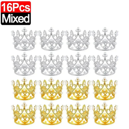 Mini Couronne de Gâteau – Décoration de Tiara de Perles Dorées et Argentées pour Mariages, Anniversaires et Fêtes Prénatales