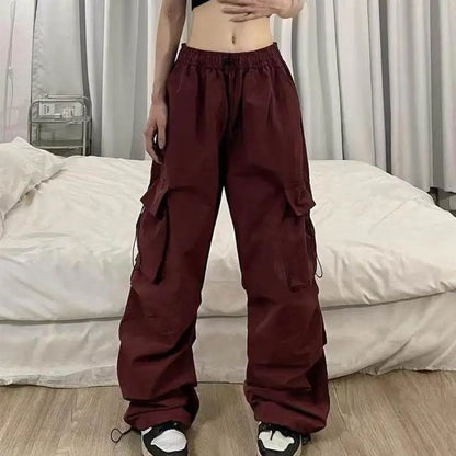 Women's Retro Workwear Pants – Loose Wide-Leg Straight Trousers with Cuffed Hem for Spring, Summer & Autumn