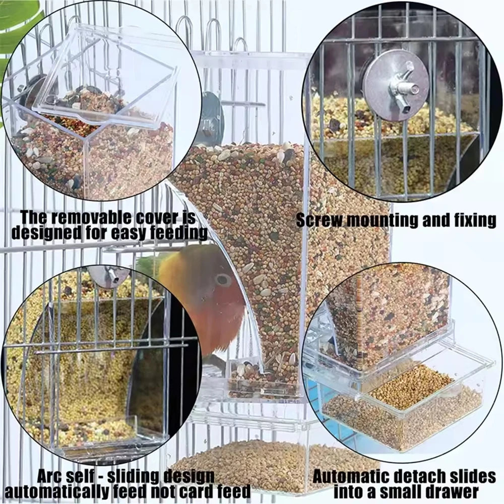 Parrot Bird Feeder – 1PC Transparent Anti-Spill Food Box, Durable Clear Feeding Device for Parrots & Small Birds