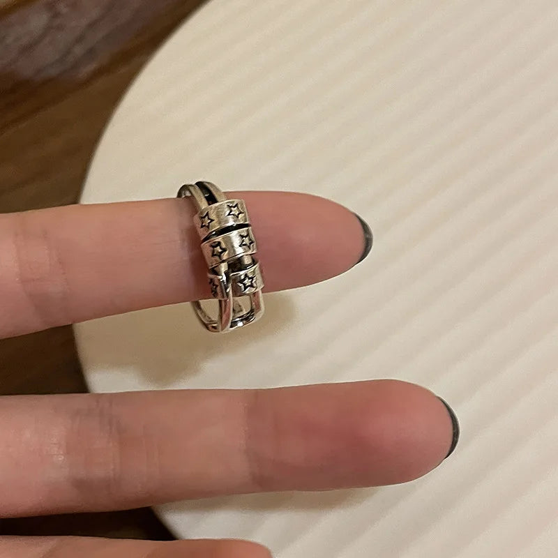 Anillo Ajustable Vintage Cruz y Estrella Irregular – Anillo Abierto Gótico Punk Plateado para Pareja, Hombre y Mujer | Joyería de Regalo Y2K E-Girl