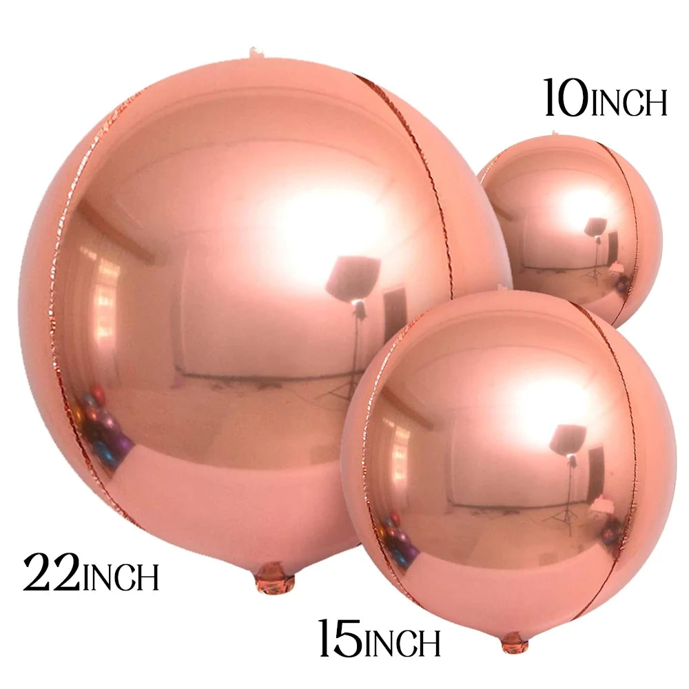 Globos metálicos redondos de aluminio 4D – Decoraciones para fiestas de cumpleaños, bodas y revelaciones de género en oro rosa y plata
