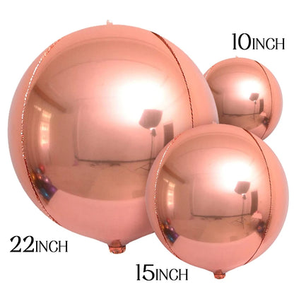 Globos metálicos redondos de aluminio 4D – Decoraciones para fiestas de cumpleaños, bodas y revelaciones de género en oro rosa y plata