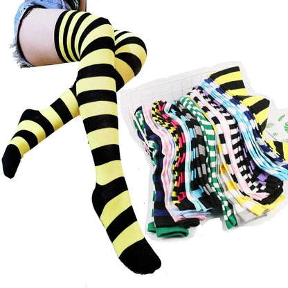 Thigh High Socks Women Over Knee Striped Polka Dot Stockings Black White Pink Lolita Cosplay Harajuku Y2K Kawaii