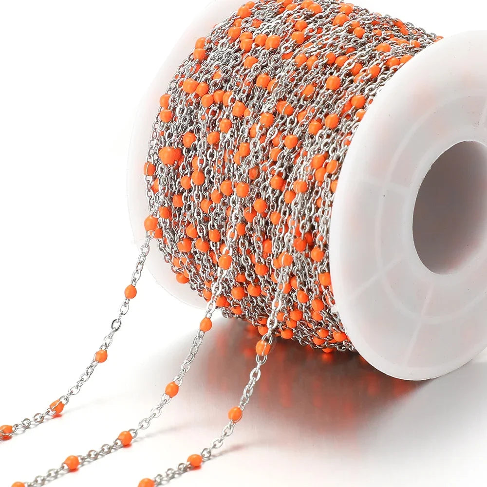 Cadena de eslabones de cuentas de esmalte dorado de acero inoxidable de 2M – Cadena DIY de aceite de goteo para collares, pulseras y suministros de fabricación de joyas
