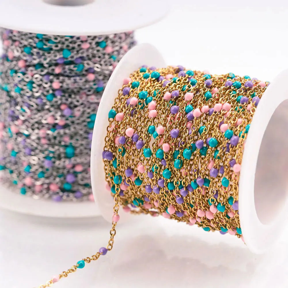 1M Stainless Steel Enamel Bead Chain – Colorful Dripping Oil DIY Chain for Necklaces, Bracelets & Jewelry Making