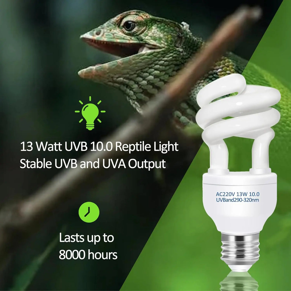 UVB 5.0/10.0 Reptile Heat Lamp Bulb – 13W/26W Energy-Saving UVB Lighting for Terrariums, Turtles, Lizards & Snakes