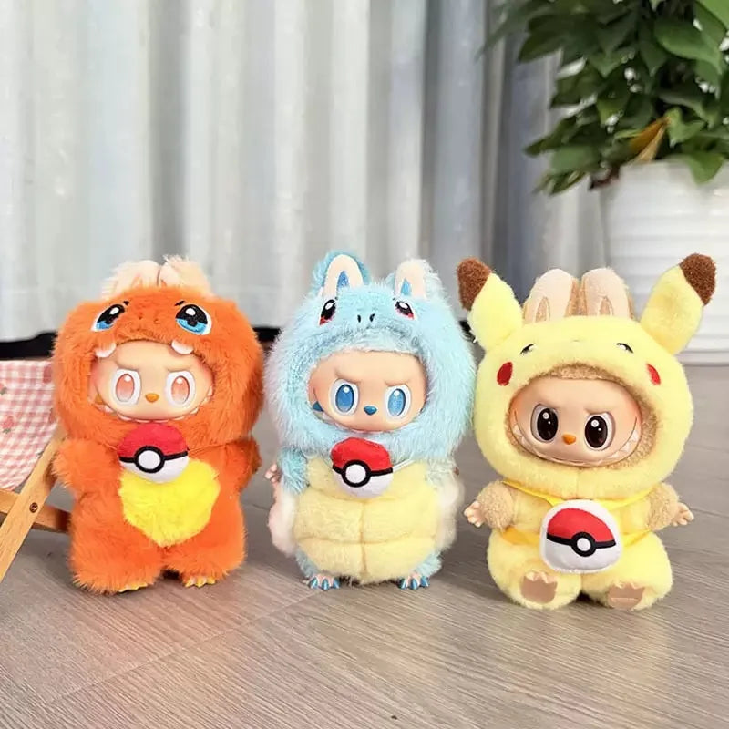 Labubu Doll Clothes Kawaii Jumpsuit – Pikachu, Squirtle, Eevee & Charmander Cartoon Style Outfit Replacement Set, Fan Gift