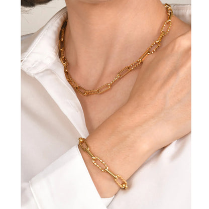 18K Gold Plated Stainless Steel Paperclip Chain Bracelet – Adjustable Twist Link Chunky Stackable Bracelet for Women