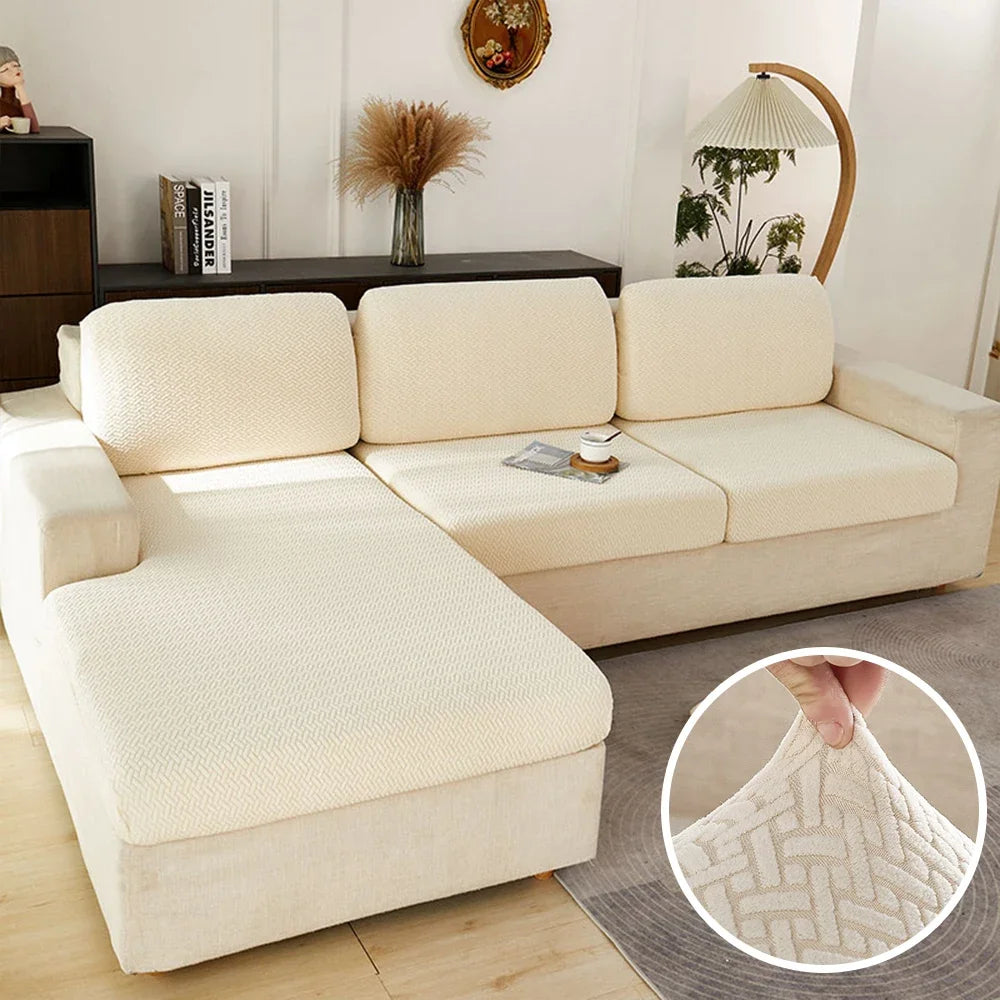 Stretch Jacquard Sofa Seat Cushion Cover – Washable Furniture Protector for Sectional & Loveseat Sofas