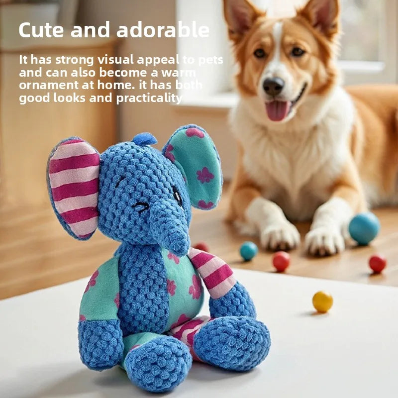 Cute Animal Plush Dog Toy – Bite-Resistant Squeaky Chew Toy with Sound for Interactive Play & Teeth Cleaning, Fox & Elephant Designs