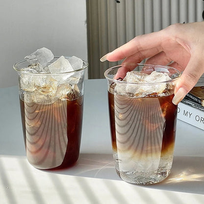 INS Style Transparent Striped Glass Cup, Creative Cold Coffee Mug, Iced Juice and Cocktail Drinking Glass, Elegant Water and Wine Cup, Modern Glass Drinkware