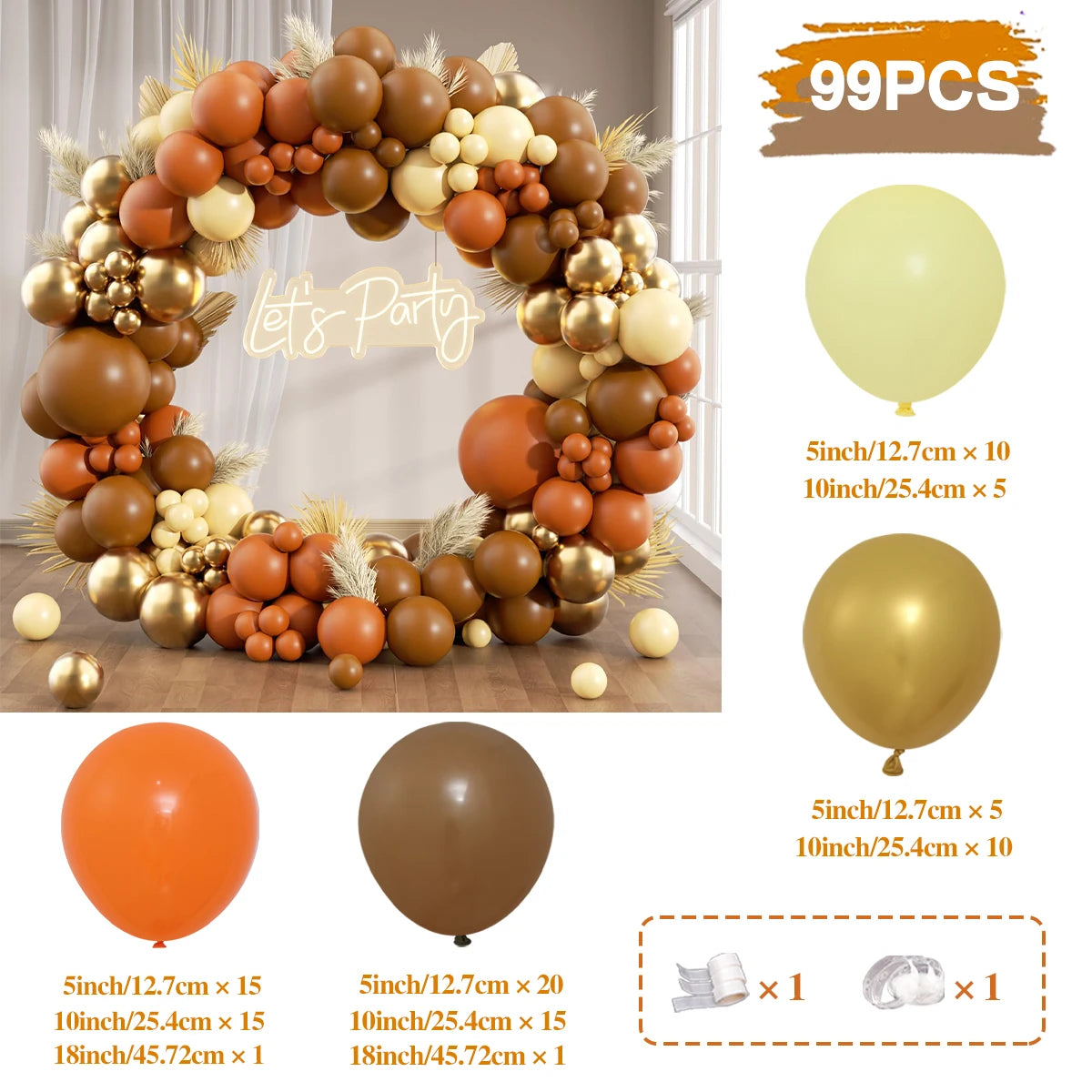 Matte Orange, Yellow, White & Gold Balloon Garland Arch Kit – Wedding, Baby Shower, 1st Birthday & Party Decorations