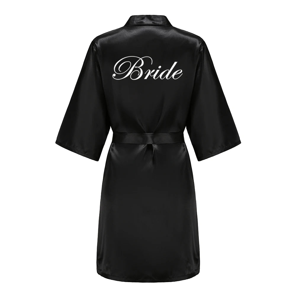 Women’s Black Satin Robe – Silky Kimono Bridal Wedding Bridesmaid Loungewear Dressing Gown