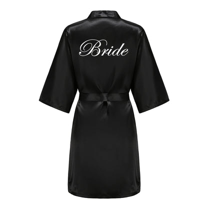 Women’s Black Satin Robe – Silky Kimono Bridal Wedding Bridesmaid Loungewear Dressing Gown