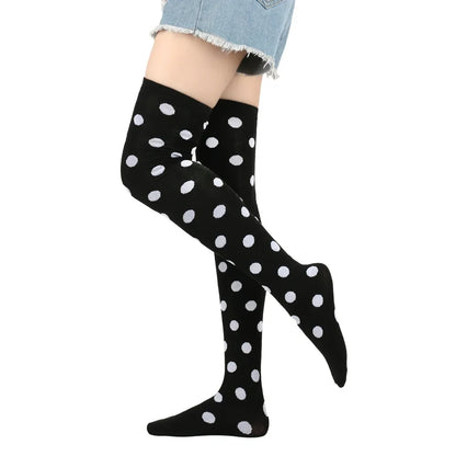 Thigh High Socks Women Over Knee Striped Polka Dot Stockings Black White Pink Lolita Cosplay Harajuku Y2K Kawaii