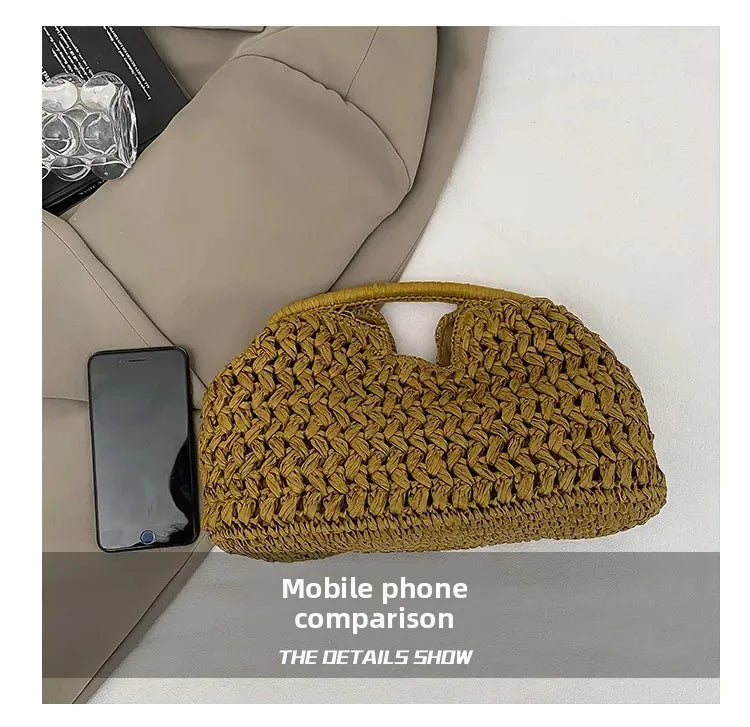 Bolso de playa de lujo de paja tejida para mujer - Bolso de mano de ratán de moda, Bolso de mano de verano para viajes, vacaciones, compras y salidas casuales, Bolso tejido a mano inspirado en el diseñador