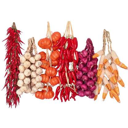 Artificial Foam Vegetable Hanging Decor – Chili Pepper, Garlic & Pumpkin String for Kitchen, Farmhouse, Home & Party Decoration