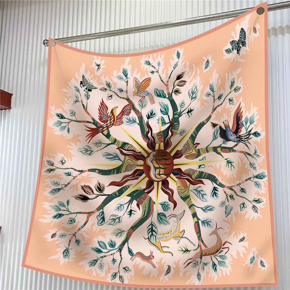 Foulard carré en soie 90 cm pour femme, motif floral, sergé de luxe, bandana, châle, hijab, cache-col, écharpe de tête